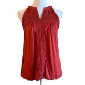 Cable & Gauge Sleeveless Crochet Trim Top Size XS Red Boho Tank